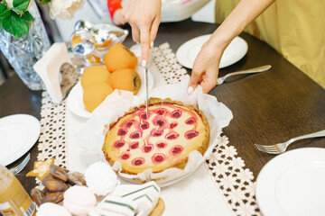 Slices of salted lard on a wooden Board on the table