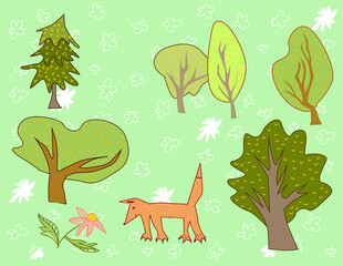 Fox in the forest, decorative style - 395204213
