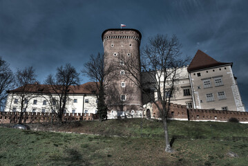 Krakow Poland 22.11.2020 The royal castle at the Wawel Castle. Wawel during the pandemic