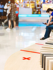 Alternative seating mark for social distance rules in the mall distance for one seat from other people to protect from Corona Virus(COVID-19), social distancing for infection risk.New normal lifestyle