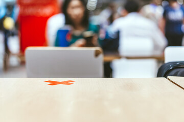 Alternative seating mark for social distance rules in the mall distance for one seat from other people to protect from Corona Virus(COVID-19), social distancing for infection risk.New normal lifestyle