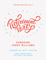 Retirement party invitation. Vector lettering.