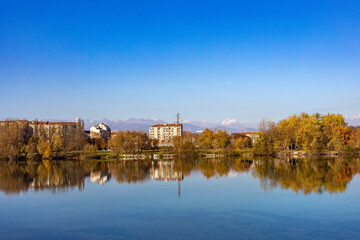 Fototapeta na wymiar Autumn colors and silhouettes in Turin, Piedmont, Italy