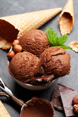 Chocolate ice cream with nuts