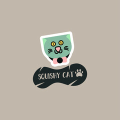 Cute Green Squishy Cat Company Vector Logo Design