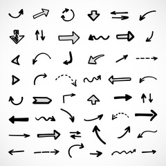 Vector set of hand-drawn arrows, elements for presentation