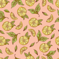 Lemons seamless pattern. Hand drawn. Vector illustration.