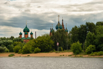 View of the Temple complex in Korovniki, at the confluence of the Volga and Kotorosl rivers....