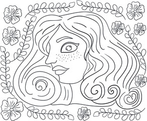 face woman coloring line flower