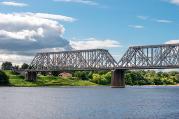Nikolaevsky (Romanovsky) railway bridge across the Volga river in the city of Yaroslavl