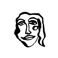 Abstract girl portait painted by rough dry brush. Vector illustration.