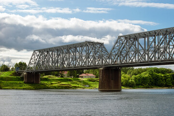 Nikolaevsky (Romanovsky) railway bridge across the Volga river in the city of Yaroslavl
