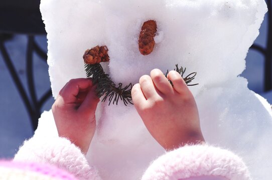 Close-up Of Child Wearing Snowman Costume