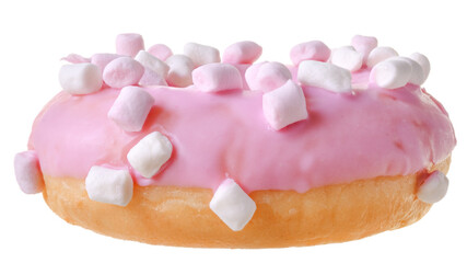 Strawberry donut covered with pink icing Isolated