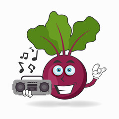 Onion Purple mascot character holding a radio. vector illustration