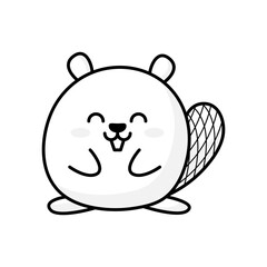 Cute chubby cartoon beaver, little kawaii mascot character. Isolated vector clip art illustration.