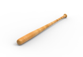 Professional wooden baseball bat mockup template on isolated white background, 3d illustration