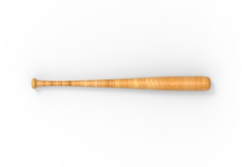 Professional wooden baseball bat mockup template on isolated white background, 3d illustration