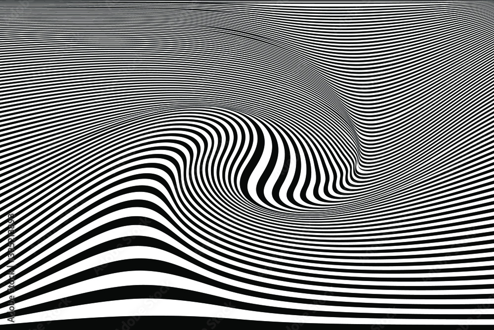 Poster black and white lines optical illusion horizontal background. optical illusion background with swirl