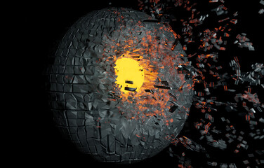The explosion of the planet in the sci-fe the future. Galactic battle in space. 3d render.