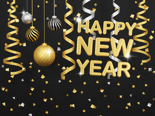 3D render - 3D Happy New Year background, Happy New Year 2021, Party poster template, Holiday, poster, header, website, holiday christmas new year concept.