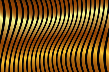 Abstract 3d gold luxurious wave line background. Abstract background with metal waves. Bright gold stripy metallic backdrop. Golden Texture with wavy, curves stripes. Vector illustration
