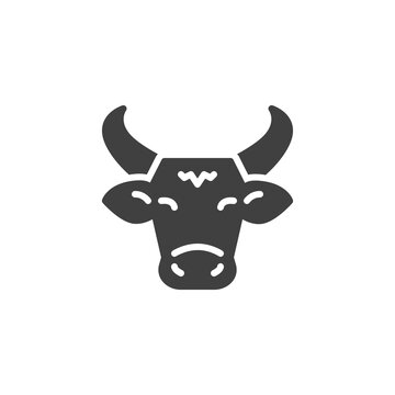 Cow with horns vector icon. filled flat sign for mobile concept and web design. Cow, head front view glyph icon. Symbol, logo illustration. Vector graphics