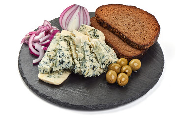 Blue cheese, gorgonzola, isolated on white background