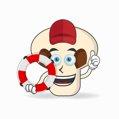 The mushrooms mascot character becomes a lifeguard. vector illustration