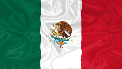 Mexico Flag waving. National flag of Mexico with waves and wind. Official colors and proportion. Mexican Flag