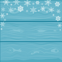 Fototapeta na wymiar New Year and Christmas background. Snowflakes on a turquoise wooden background, place for text. Vector illustration