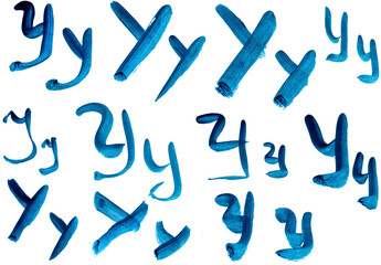 The letter Y is drawn in different versions.