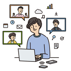 ビジネス：楽しんでテレワークをするビジネスマン