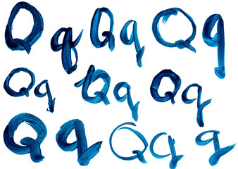 The letter Q is drawn in different versions.
