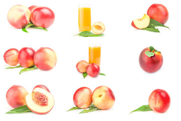 Collection of ripe peaches on a isolated white background