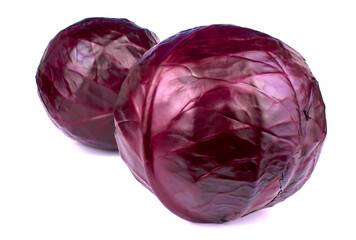 Fresh red cabbage isolated on white background.
