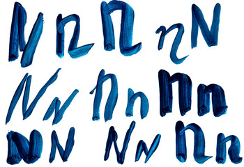 The letter N is drawn in different versions.