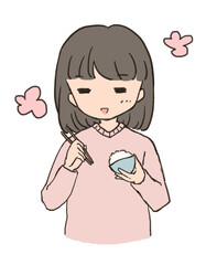 ご飯を食べる　女性　美味しい