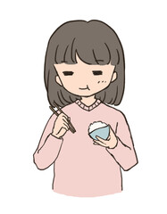 ご飯を食べる　女性　もぐもぐ