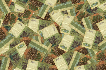 500 russian rubles bills lies in big pile. Rich life conceptual background