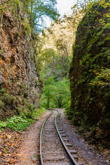 Fototapeta premium Old narrow gauge railway in mountain region.