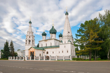 Yaroslavl, Russia - August 14, 2020: View of the Church of Elijah the Prophet on a cloudy day. Yaroslavl, Golden Ring of Russia