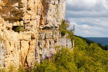 Layered cliff face in the canyon, close up view.