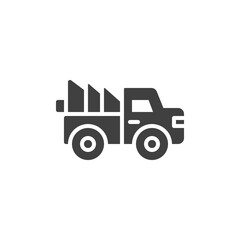Truck with Christmas tree vector icon. filled flat sign for mobile concept and web design. Car with a Xmas tree glyph icon. Symbol, logo illustration. Vector graphics