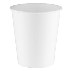 One empty disposable white plastic cup isolated on white background