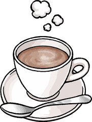 【手描き飲み物ベクターイラスト】ホットココアのイラスト 湯気あり