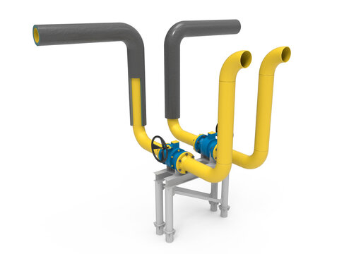 3D render of a gas pipeline with shut-off valves