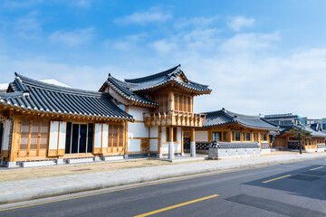 Fototapeta premium Traditional houses in the city of Suwon of South Korea near the Hwaseong Fortress, traditional landmark in the city of Suwon.