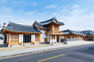 Traditional houses in the city of Suwon of South Korea near the Hwaseong Fortress, traditional landmark in the city of Suwon.