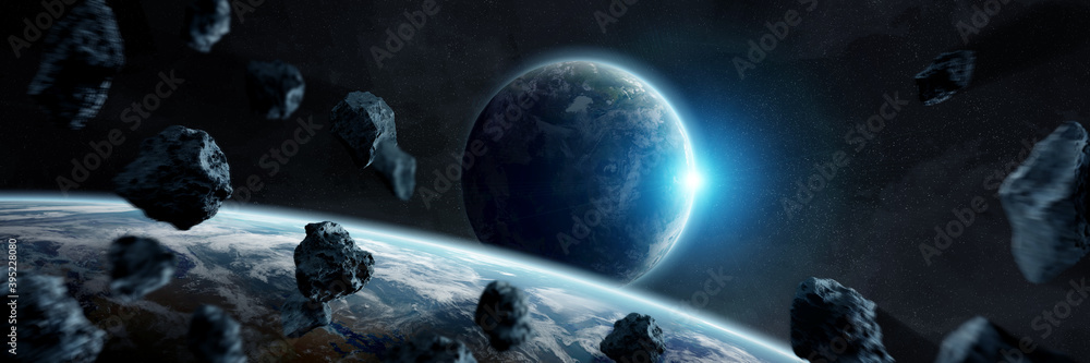 Leinwandbilder Panoramic space planets background. Panorama of distant solar system with exoplanets 3D rendering elements of this image furnished by NASA